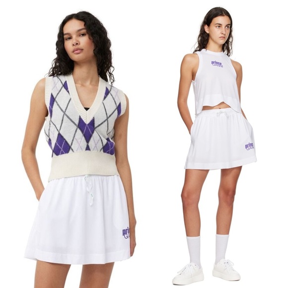 GANNI X PRINCE Graphic Logo Elastic Drawstring Waist Pull On Tennis Skirt S - Picture 3 of 13